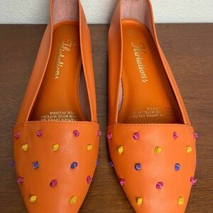 Leather Orange Studded Women's Shoes